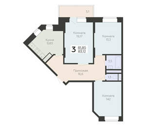 3-к квартира, вторичка, 83м2, 9/22 этаж