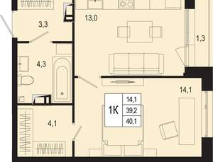 1-к квартира, вторичка, 39м2, 2/8 этаж