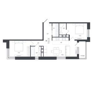 3-к квартира, вторичка, 63м2, 5/8 этаж