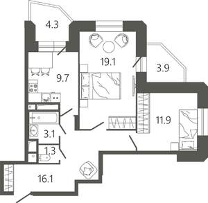 2-к квартира, вторичка, 65м2, 15/17 этаж