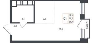 Студия квартира, вторичка, 22м2, 3/8 этаж