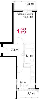 1-к квартира, строящийся дом, 37м2, 17/17 этаж