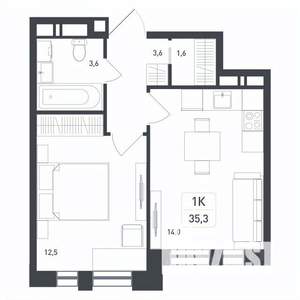 1-к квартира, строящийся дом, 35м2, 6/8 этаж