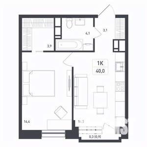 Студия квартира, вторичка, 40м2, 7/8 этаж