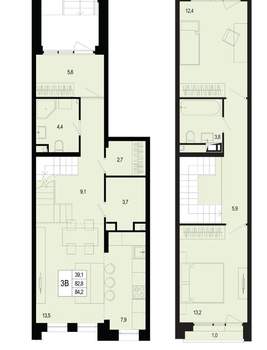 3-к квартира, вторичка, 83м2, 1/8 этаж