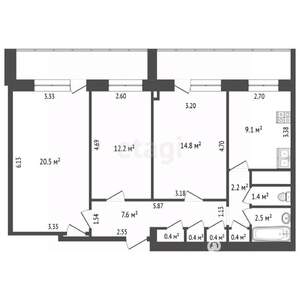 3-к квартира, вторичка, 77м2, 7/15 этаж