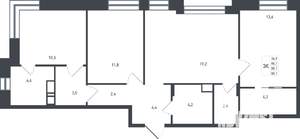 3-к квартира, строящийся дом, 80м2, 1/8 этаж