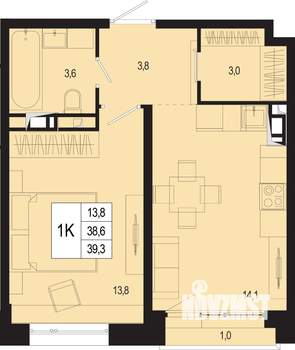1-к квартира, вторичка, 39м2, 4/8 этаж