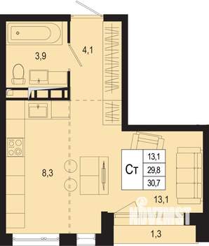 Студия квартира, строящийся дом, 30м2, 7/8 этаж