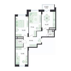 3-к квартира, вторичка, 83м2, 2/23 этаж