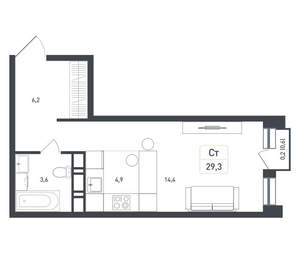 Студия квартира, вторичка, 29м2, 3/8 этаж