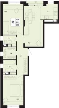 3-к квартира, строящийся дом, 66м2, 6/8 этаж