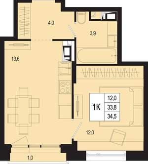 1-к квартира, вторичка, 34м2, 8/8 этаж