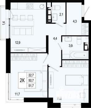 Студия квартира, вторичка, 51м2, 2/8 этаж
