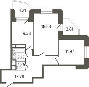 2-к квартира, вторичка, 65м2, 16/17 этаж