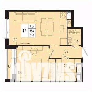 Студия квартира, вторичка, 35м2, 3/8 этаж