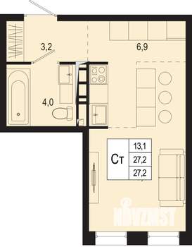 Студия квартира, строящийся дом, 27м2, 5/8 этаж
