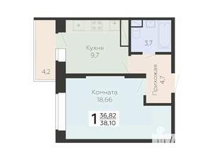 1-к квартира, строящийся дом, 38м2, 8/22 этаж