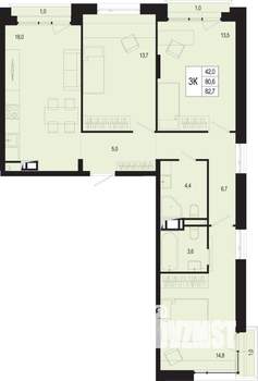 3-к квартира, строящийся дом, 81м2, 3/8 этаж