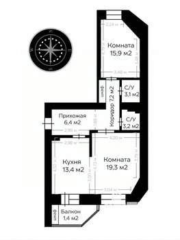 2-к квартира, вторичка, 69м2, 9/14 этаж