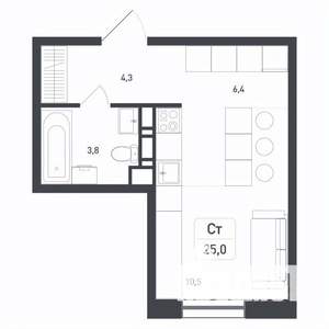 Студия квартира, строящийся дом, 25м2, 7/8 этаж