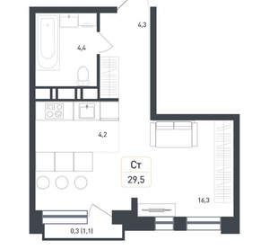 Студия квартира, вторичка, 30м2, 4/8 этаж