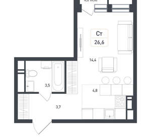 Студия квартира, вторичка, 27м2, 8/8 этаж