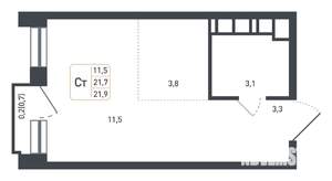 Студия квартира, строящийся дом, 22м2, 5/8 этаж