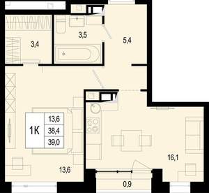 1-к квартира, вторичка, 38м2, 3/8 этаж