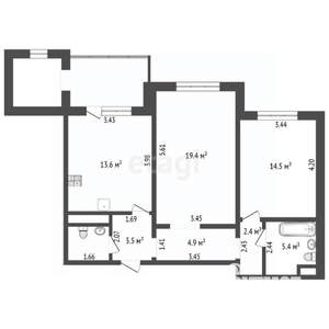 2-к квартира, вторичка, 73м2, 14/17 этаж