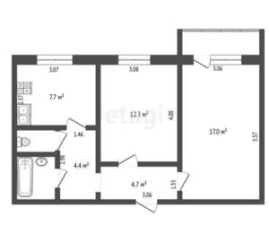 2-к квартира, вторичка, 52м2, 6/9 этаж