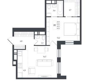 2-к квартира, вторичка, 47м2, 8/8 этаж