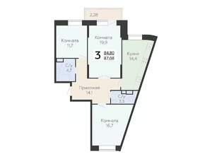 3-к квартира, вторичка, 87м2, 17/22 этаж