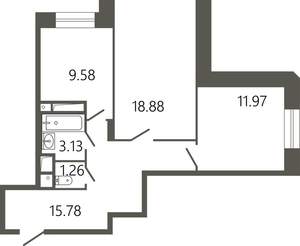 2-к квартира, вторичка, 61м2, 2/17 этаж