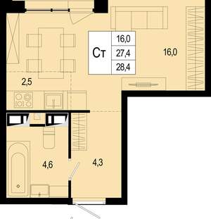 Студия квартира, вторичка, 28м2, 2/8 этаж