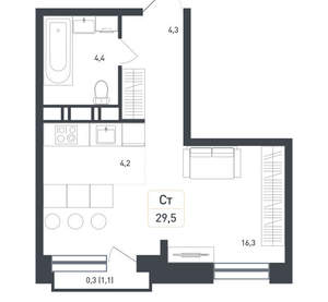 Студия квартира, вторичка, 30м2, 5/8 этаж