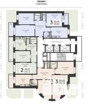 3-к квартира, вторичка, 96м2, 20/20 этаж