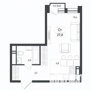 Студия квартира, строящийся дом, 28м2, 6/8 этаж