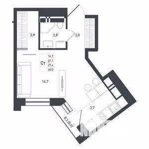 Студия квартира, вторичка, 29м2, 4/8 этаж