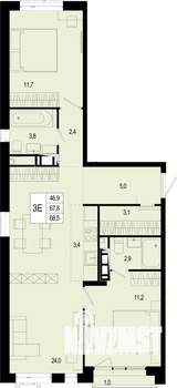 3-к квартира, строящийся дом, 68м2, 6/8 этаж