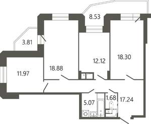 3-к квартира, вторичка, 90м2, 14/17 этаж