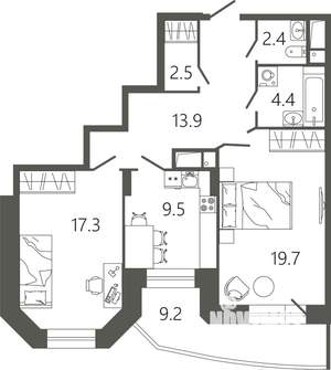 2-к квартира, вторичка, 73м2, 9/17 этаж