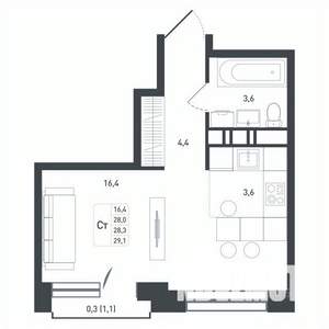 Студия квартира, строящийся дом, 30м2, 2/8 этаж