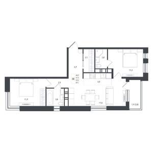 3-к квартира, строящийся дом, 63м2, 2/8 этаж