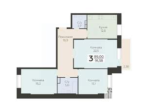3-к квартира, вторичка, 91м2, 17/22 этаж