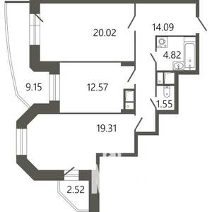 2-к квартира, строящийся дом, 76м2, 8/17 этаж