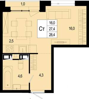 Студия квартира, вторичка, 28м2, 2/8 этаж