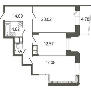 2-к квартира, строящийся дом, 72м2, 2/17 этаж