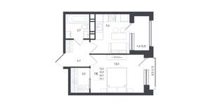 1-к квартира, строящийся дом, 35м2, 8/8 этаж