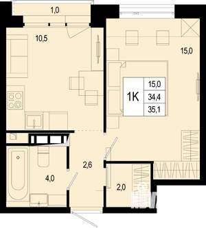 1-к квартира, строящийся дом, 34м2, 5/8 этаж